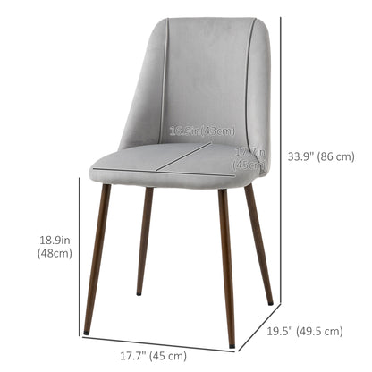 Upholstered Dining Chairs Set of 4, Velvet Accent Chair with Back and Wood-grain Steel Leg for Kitchen, Grey