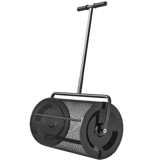 24 Inch Compost Spreader, Peat Moss Spreader with 24.4"/26.4" Height Adjustable Handle, Soil Spreader for Lawn, Black