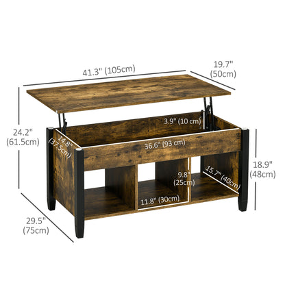 Lift Top Coffee Table, Modern Center Table with Storage Shelves and Hidden Compartment for Living Room, 41" L