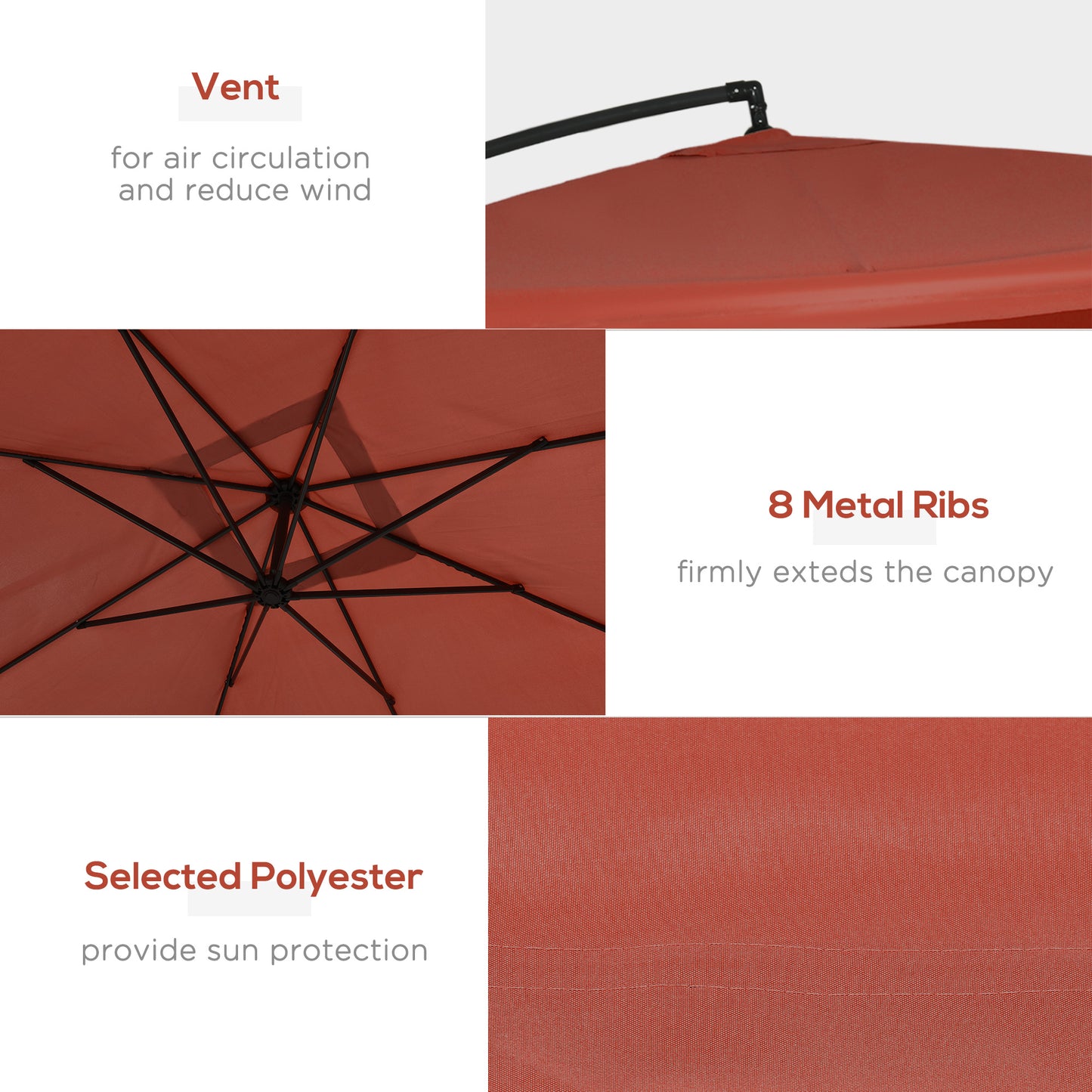 Offset Patio Umbrella with Net and Umbrella Base, Adjustable Cantilever Canopy with Cross Base, Weight Plates and 8 Ribs for Backyard, Poolside, Garden, Wine Red