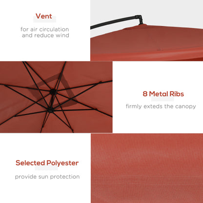 Offset Patio Umbrella with Net and Umbrella Base, Adjustable Cantilever Canopy with Cross Base, Weight Plates and 8 Ribs for Backyard, Poolside, Garden, Wine Red