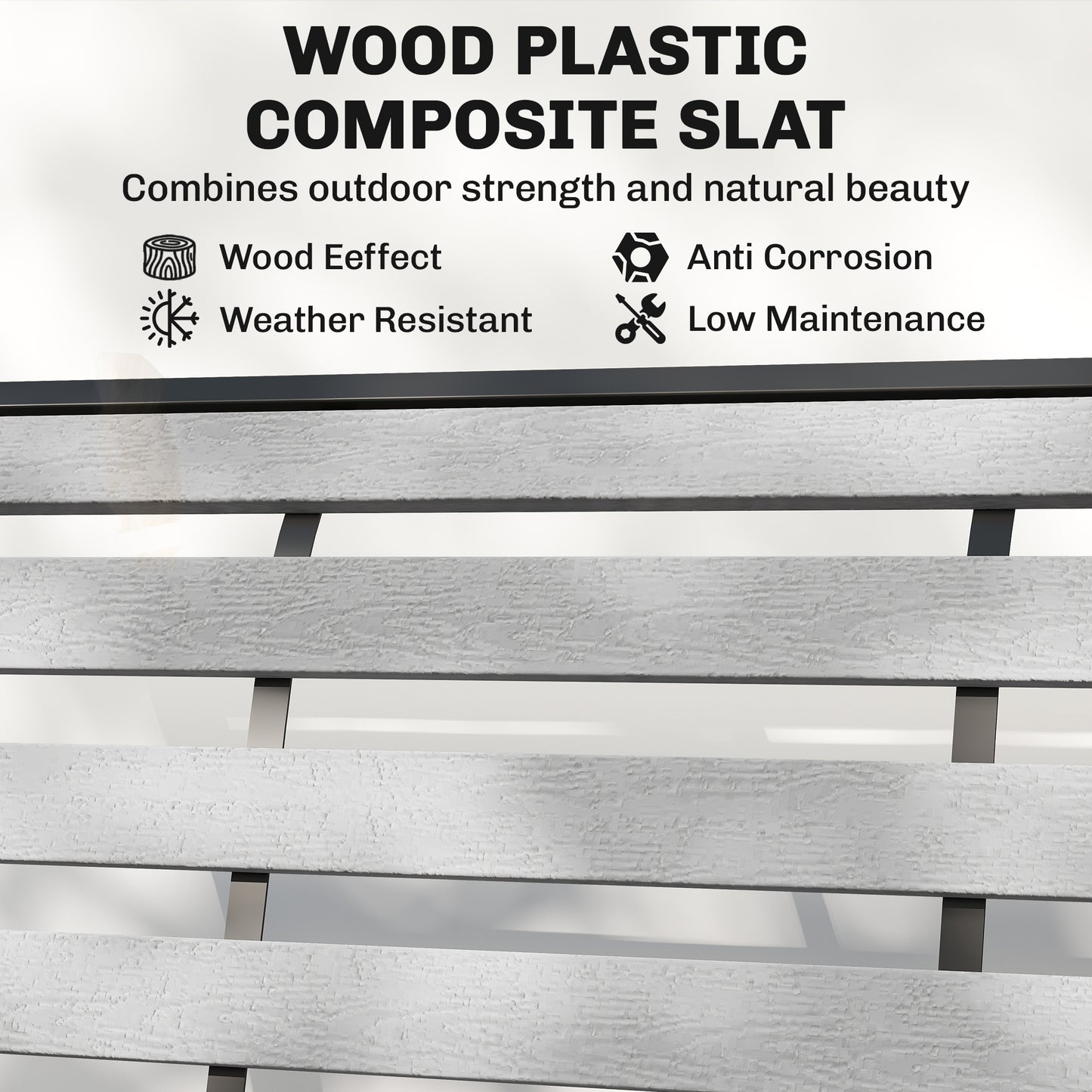 2 Person Outdoor Glider Bench, Patio Glider Loveseat with Faux Wood Slatted Seat and Back, Steel Frame, Grey