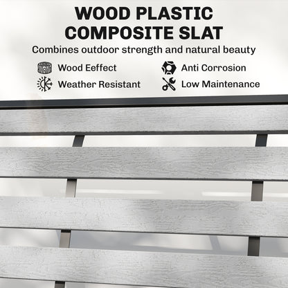 2 Person Outdoor Glider Bench, Patio Glider Loveseat with Faux Wood Slatted Seat and Back, Steel Frame, Grey