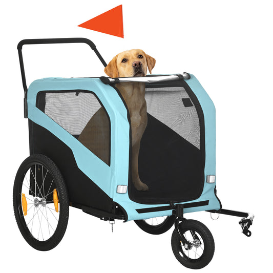 Aosom 2-in-1 Dog Bike Trailer, Pet Stroller with Hitch for Small Medium Large Dogs, Quick-release Wheels, Foot Support, Pet Bicycle, Cart Wagon, Cargo Carrier for Travelling, Blue