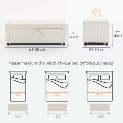 Storage Ottoman, Upholstered Corduroy End of Bed Bench with Thick Padding, Storage Bench for Bedroom, Beige