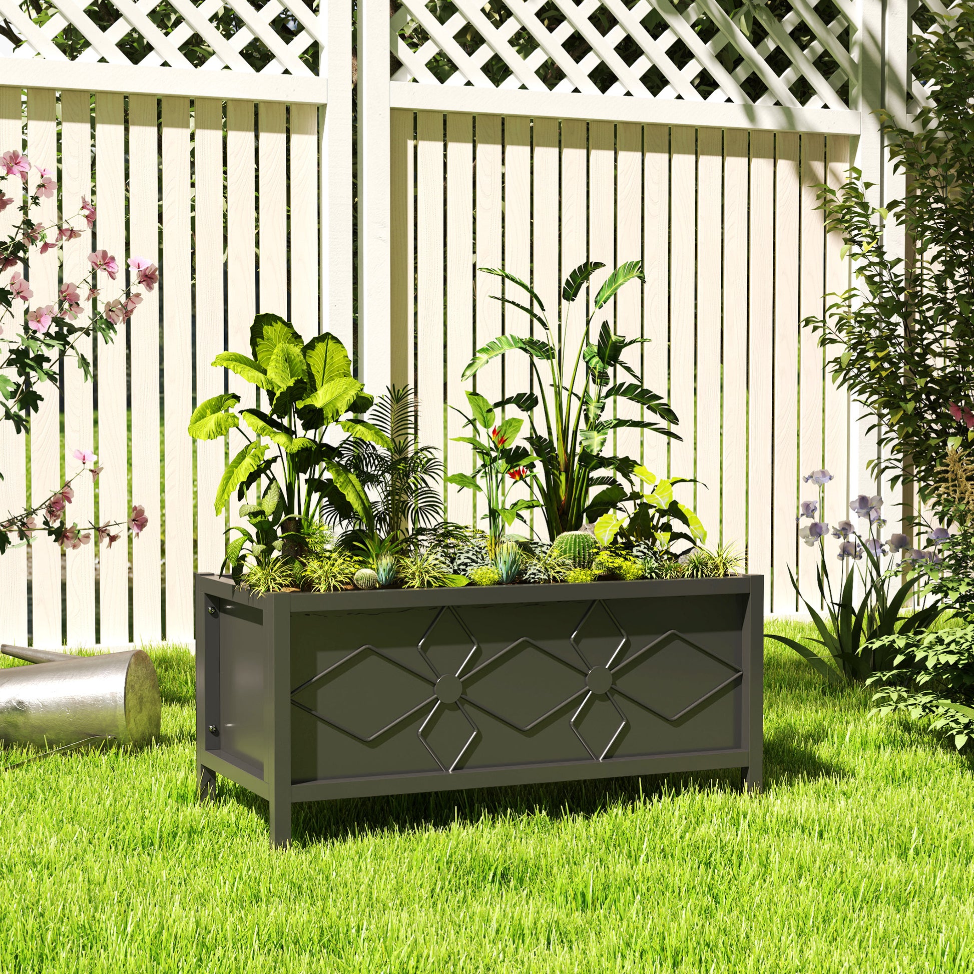 Galvanized Raised Garden Bed with Drainage Holes, Metal Raised Flower Bed, Outdoor Galvanized Planter Box for Herbs