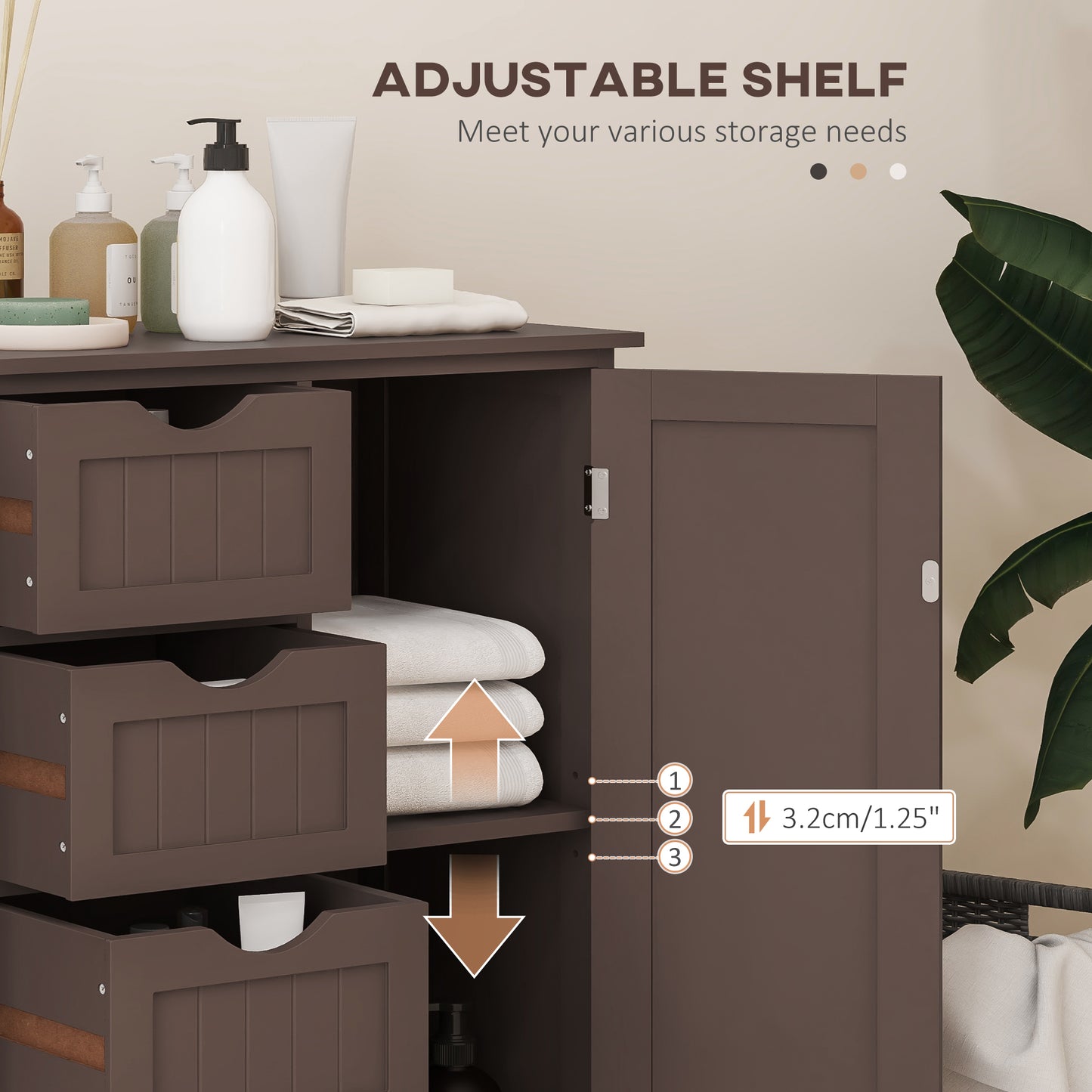 Bathroom Storage Cabinet, Floor Cabinet with Adjustable Shelf and 4 Drawers, Side Cabinet for Washroom, Brown