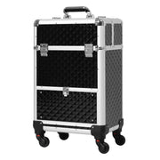 Portable Aluminum Makeup Train Cases, Rolling Makeup Case, Salon Beauty Cosmetic Jewelry Organizer Trolley with 4 Wheels, Black