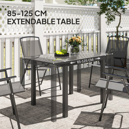 Extendable Patio Dining Table, 33.5"-49.2" Adjustable Outdoor Dining Table for 4-6 Person, with Tempered Glass Top, Metal Frame, for Lawn, Garden, Dark Grey