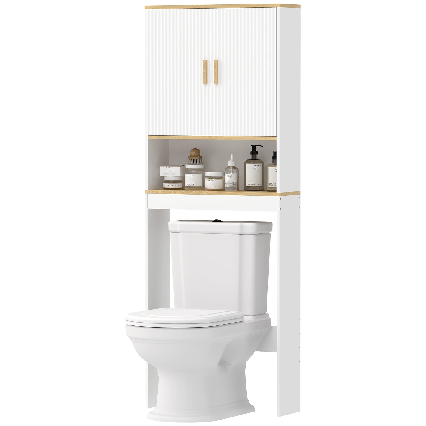 Over the Toilet Storage Shelf Adjustable Shelf Over the Toilet Storage Cabinet for Bathroom White and Oak