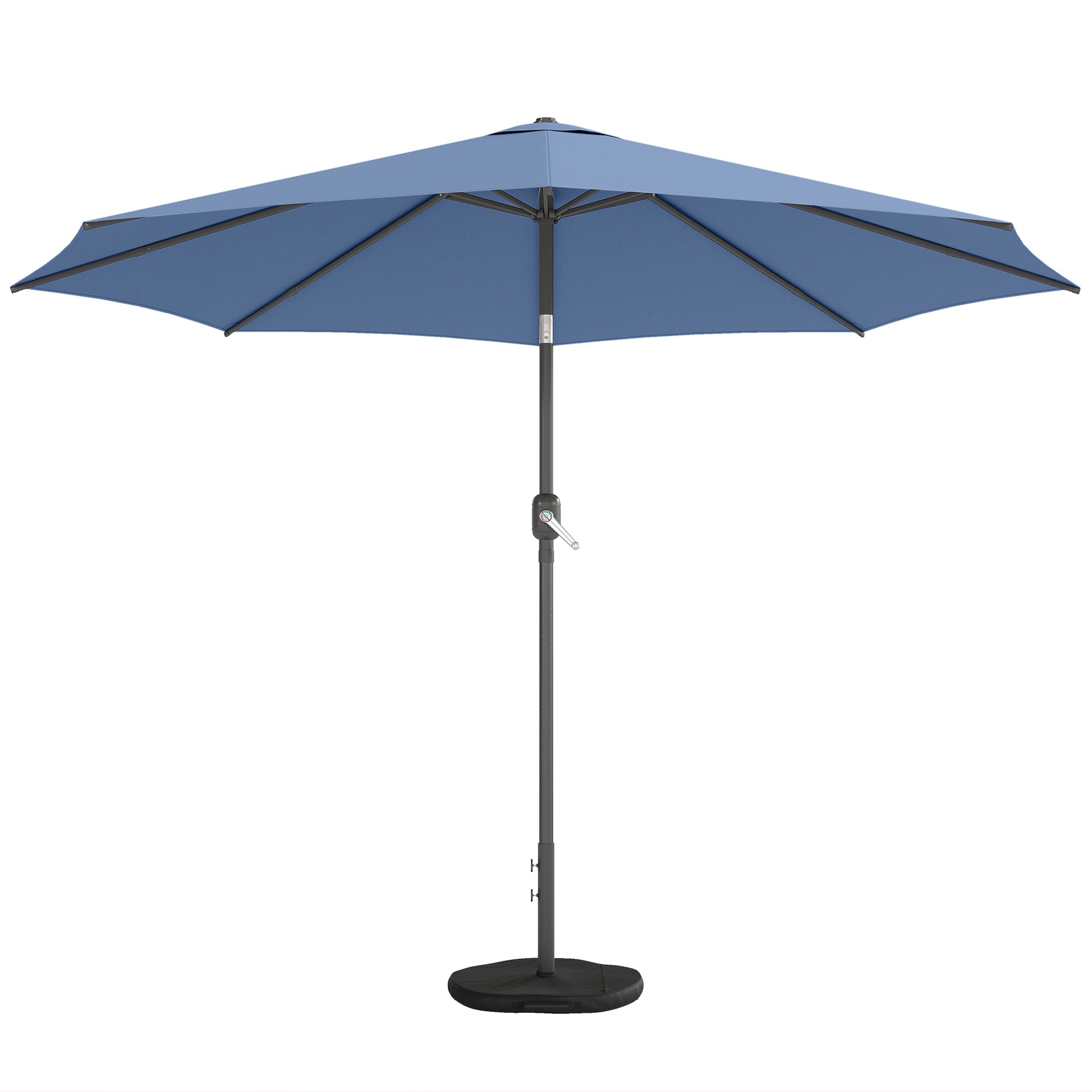 10' x 10' Round Market Umbrella with Base and Sandbag, Patio Umbrella with Crank Handle and Tilt, Blue