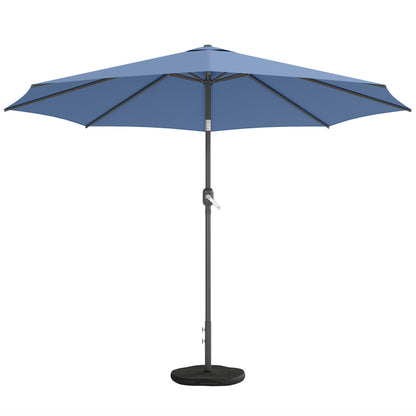 10' x 10' Round Market Umbrella with Base and Sandbag, Patio Umbrella with Crank Handle and Tilt, Blue