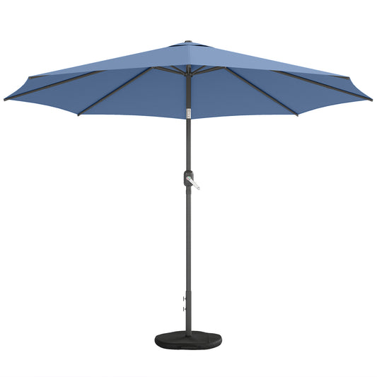 10' x 10' Round Market Umbrella with Base and Sandbag, Patio Umbrella with Crank Handle and Tilt, Blue