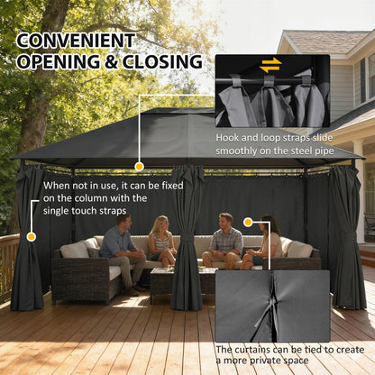 13'x 10' Soft-top Steel Patio Gazebo Canopy Party Tent with 6 Removable Curtains and Drainage Holes, Dark Grey