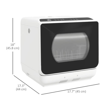 Portable Dishwasher, Counter Dishwasher with 4 Place Settings, 5 Washing Programs, Air-Dry Function, 6L Water Tank