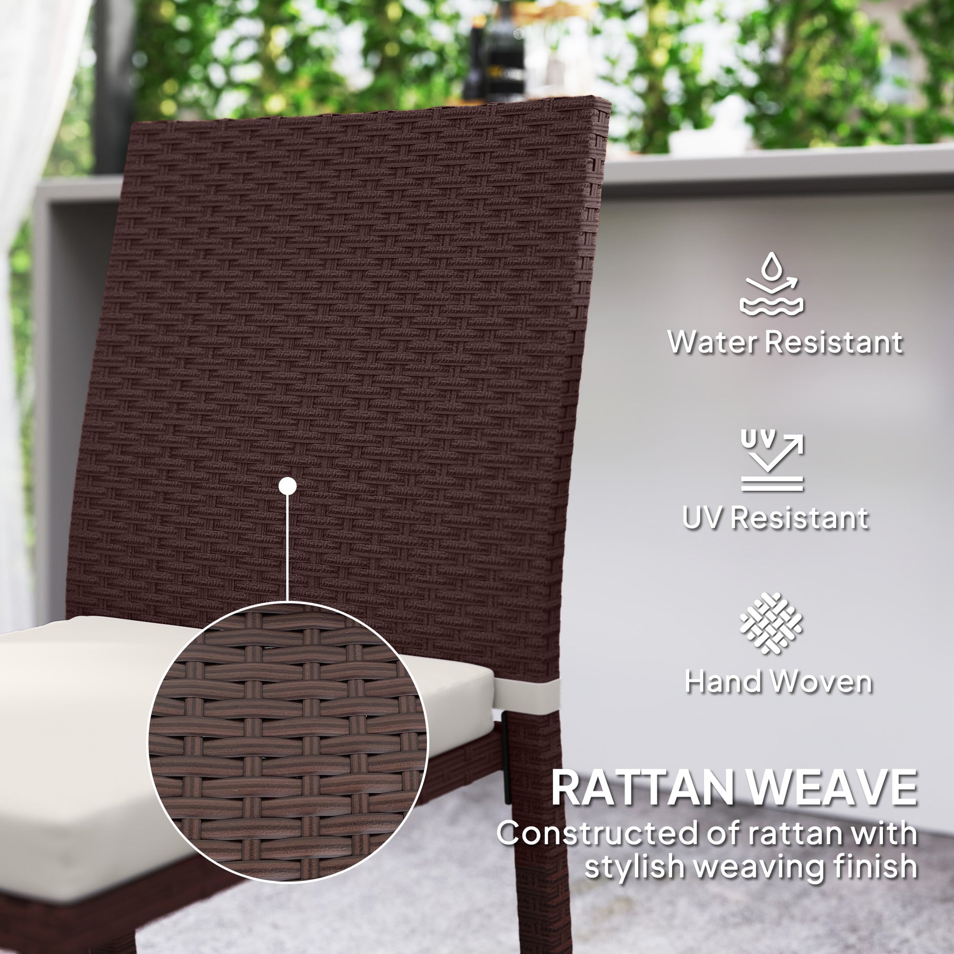 Patio Dining Chairs Set of 4, All Weather Wicker Armless Outdoor Chairs with Steel Frame for Garden, Backyard, Beige