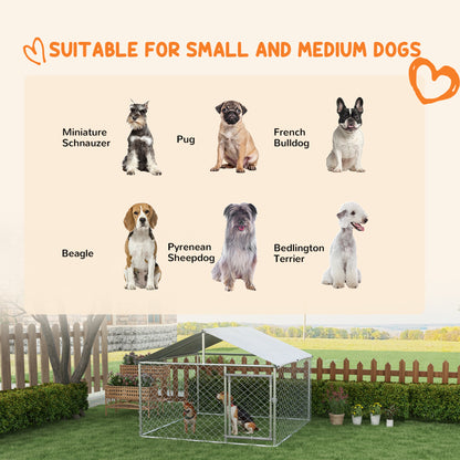 6.6' x 6.6' x 4.9' Outdoor Dog Kennel Heavy Duty Galvanized Steel Chain Link with UV-resistant Roof, Silver