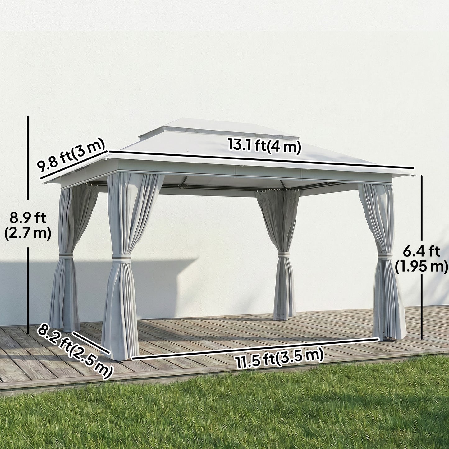 10' x 13' Patio Gazebo, UPF50+ Double Roof Outdoor Gazebo Canopy with Netting and Curtains, Steel Frame, Dark Grey