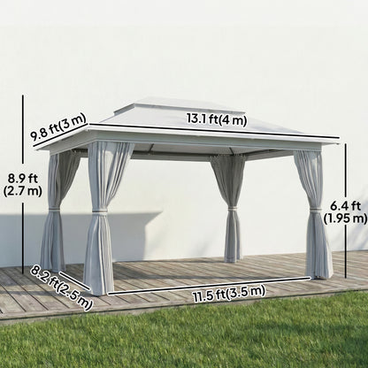 10' x 13' Patio Gazebo, UPF50+ Double Roof Outdoor Gazebo Canopy with Netting and Curtains, Steel Frame, Dark Grey