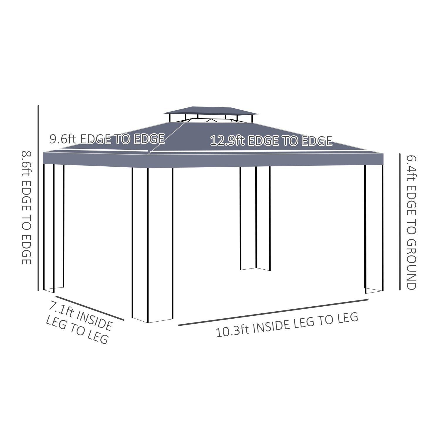 10' x 13' Outdoor Gazebo, Double Roof Patio Gazebo Canopy Shelter with Screen Decorate Corner Frame, Grey