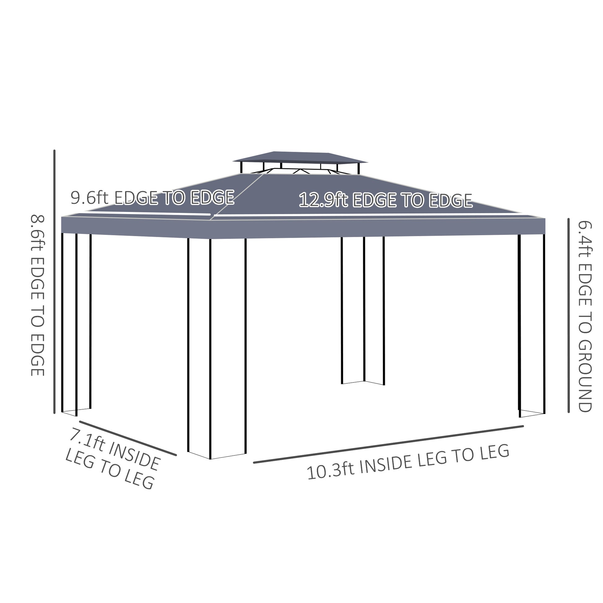 10' x 13' Outdoor Gazebo, Double Roof Patio Gazebo Canopy Shelter with Screen Decorate Corner Frame, Grey