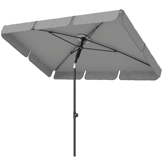 6' x 4' Patio Umbrella with Tilt, Rectangular Outdoor Umbrella for Garden, Grey