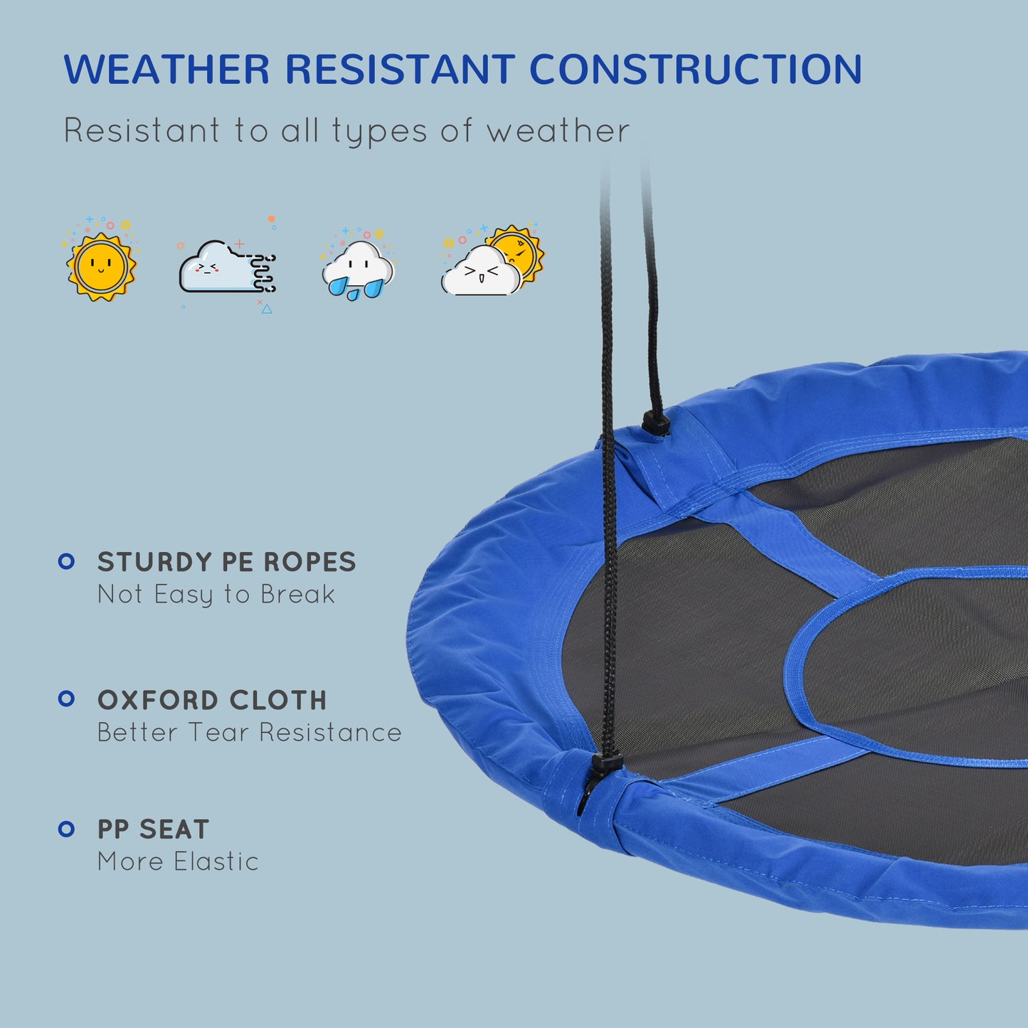 43.25" Saucer Swing, Nest Web Rope Seat with Adjustable Hanging Ropes, for Indoor Outdoor Children 3-12 Years Old, Blue