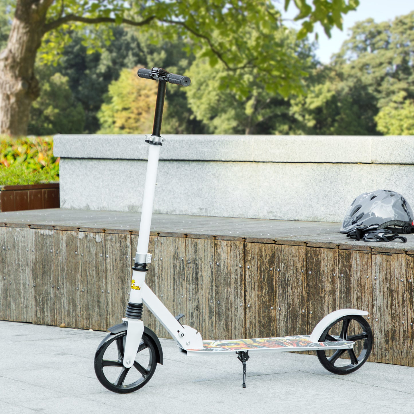 Qaba Kick Scooter for Kids Ages 6-12 with Adjustable Height, Rear-Fender Brake, 200mm Big Wheel, Foldable Design, White