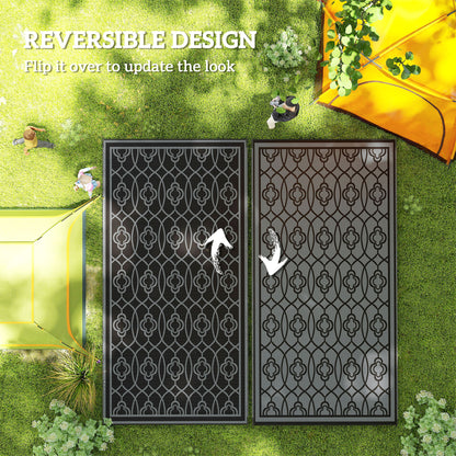 9' x 18' Outdoor RV Rug, Reversible Patio Floor Mat with Carry Bag, Lantern, Black and Grey