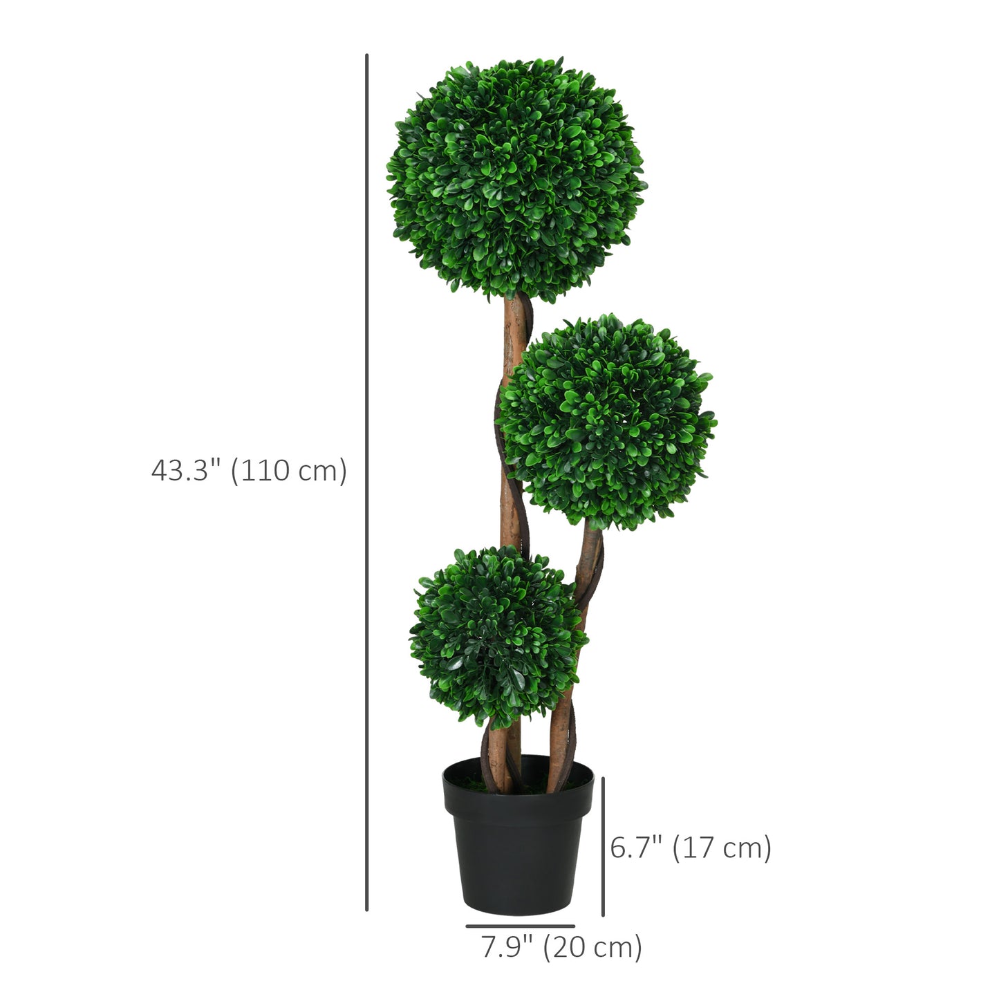 3.6ft Artificial Tree, Triple Ball Boxwood Topiary with Pot and Sandalwood Leaves, for Indoor Outdoor Home