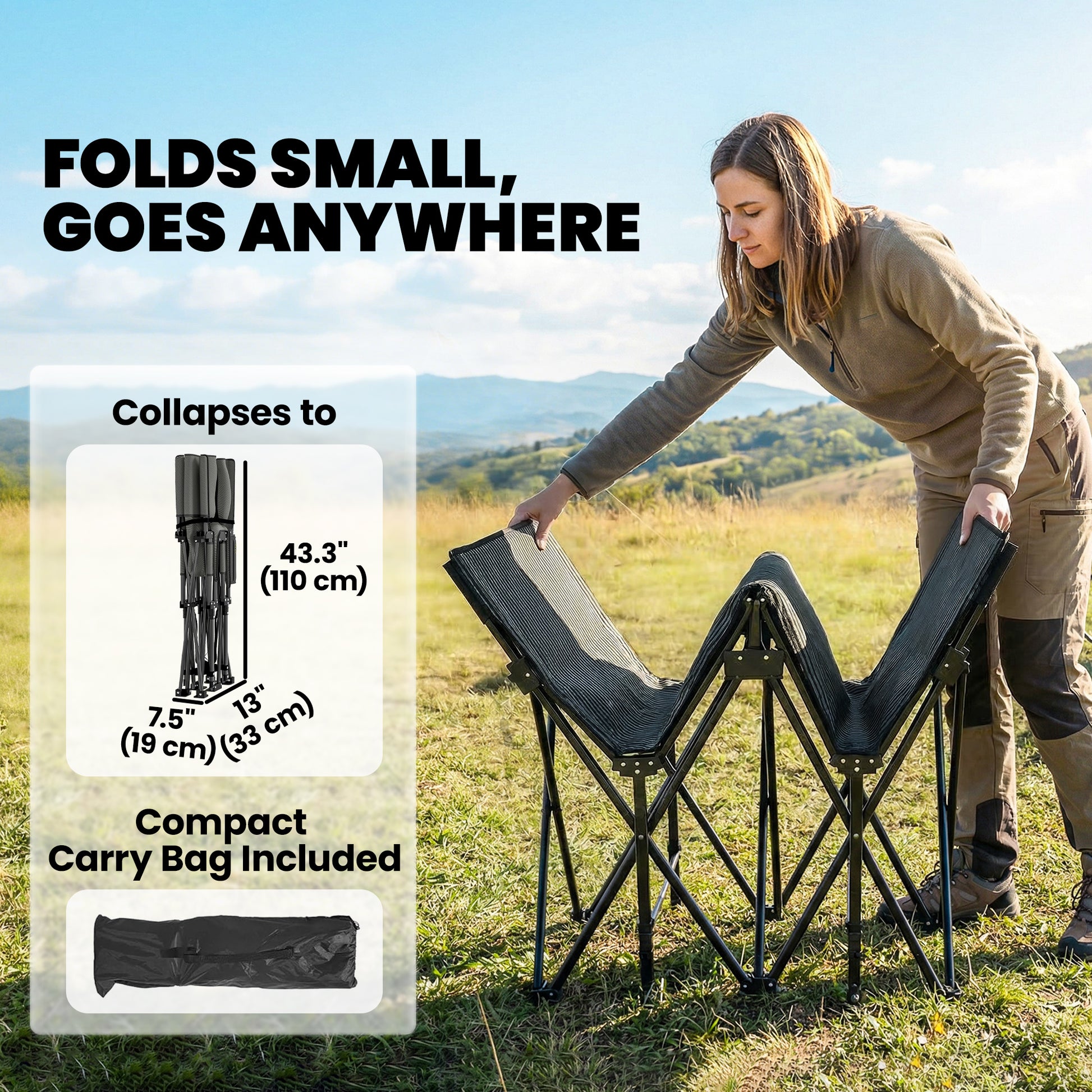 Camping Cot with Soft Pad, 32" Extra Wide Folding Cots with Non-Slip Feet and Carry Bag, Grey