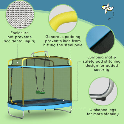 Qaba 6.9FT Kids Trampoline with Safety Net, Gymnastics Bar, Swing, Toddler Trampoline for 3-6 Years Old Indoor/Outdoor