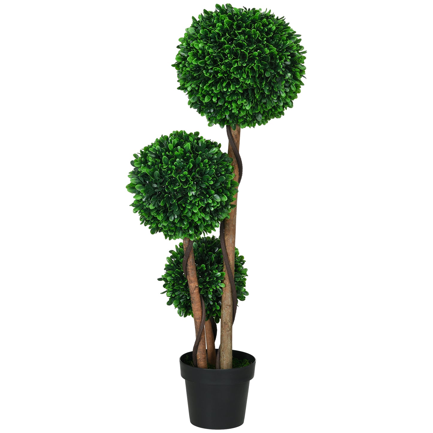 3.6ft Artificial Tree, Triple Ball Boxwood Topiary with Pot and Sandalwood Leaves, for Indoor Outdoor Home