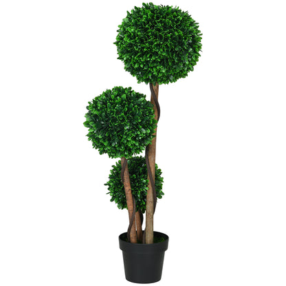 3.6ft Artificial Tree, Triple Ball Boxwood Topiary with Pot and Sandalwood Leaves, for Indoor Outdoor Home