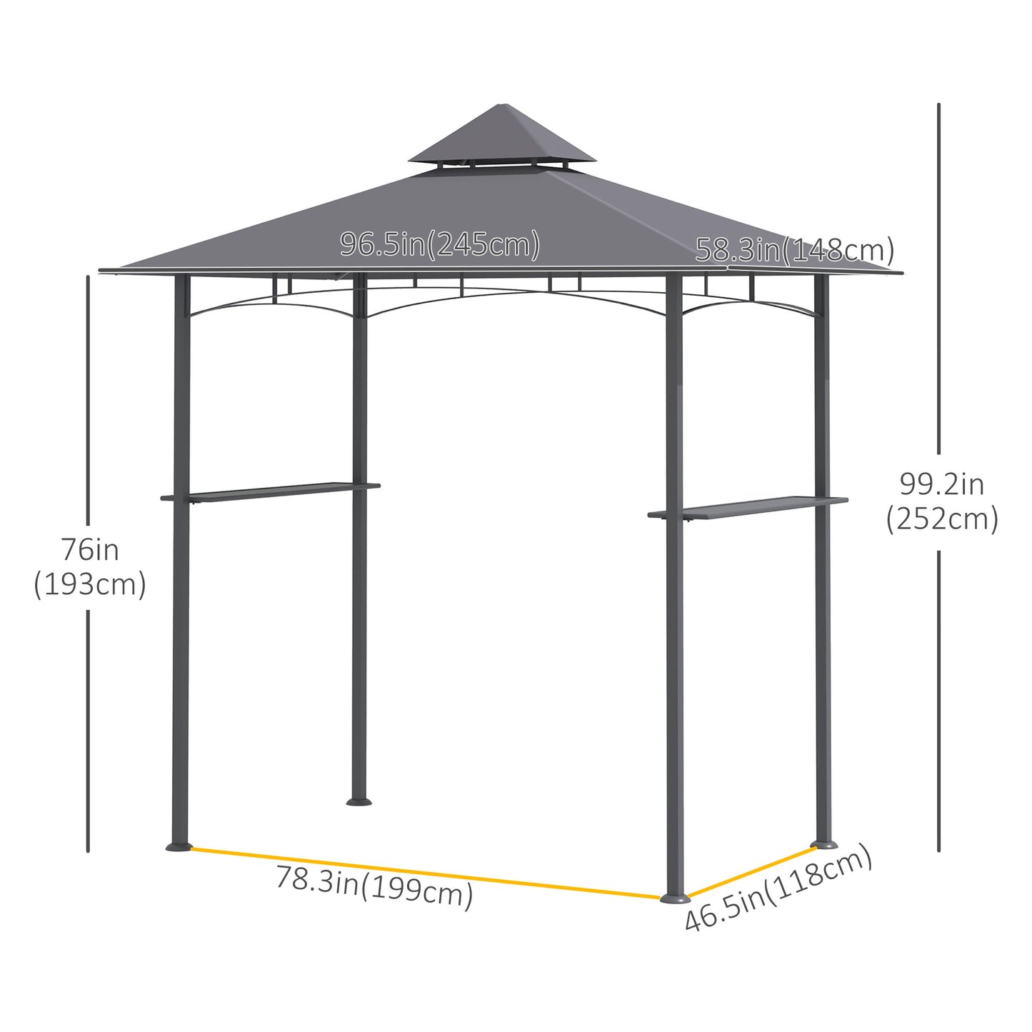 8' x 5' BBQ Grill Gazebo Tent with Double Tiered Canopy for Outdoor Sun Shade, Grey