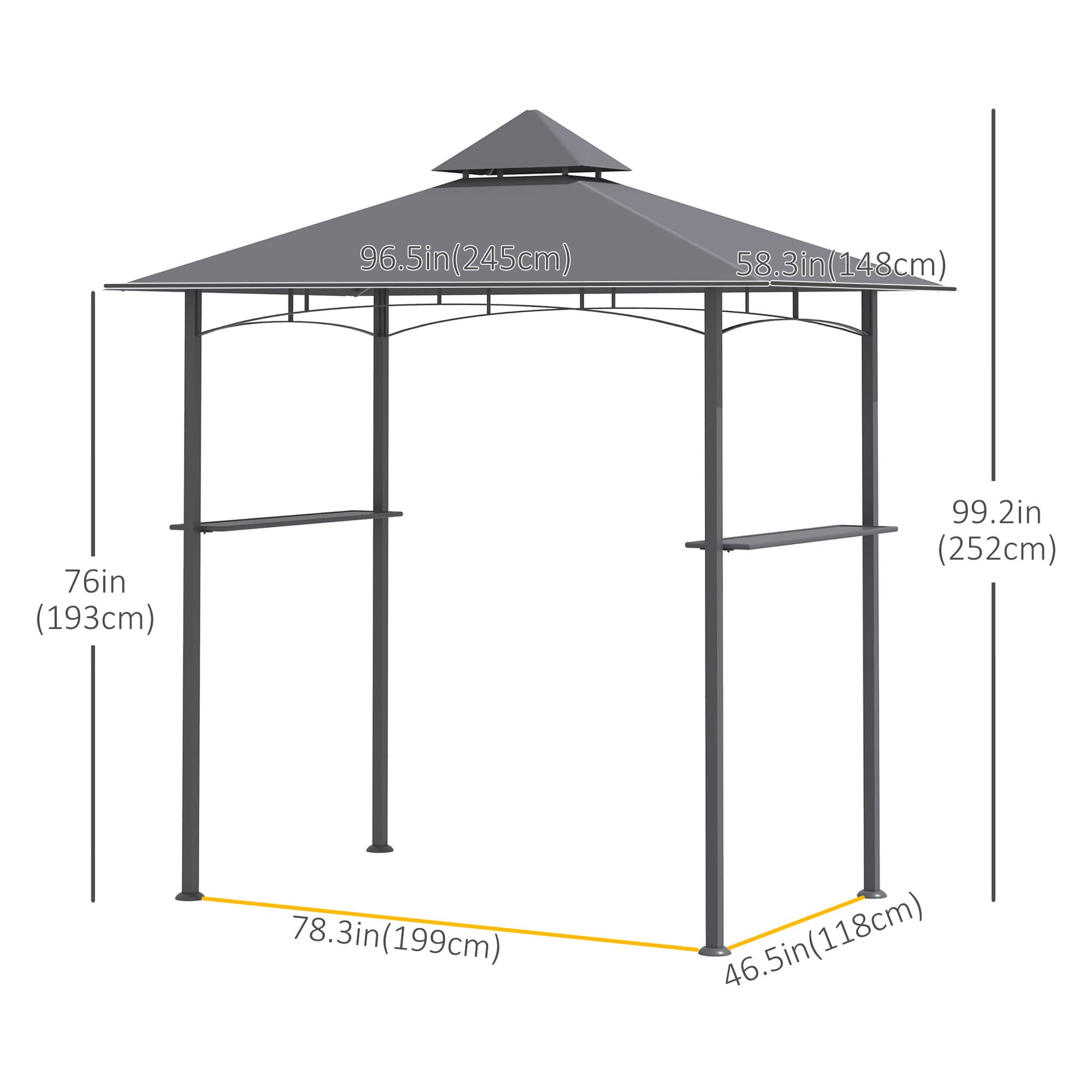 8' x 5' BBQ Grill Gazebo Tent with Double Tiered Canopy for Outdoor Sun Shade, Grey