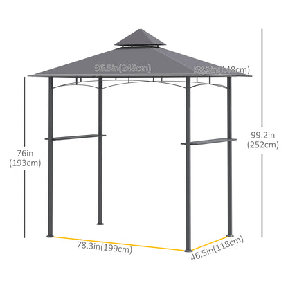 8' x 5' BBQ Grill Gazebo Tent with Double Tiered Canopy for Outdoor Sun Shade, Grey