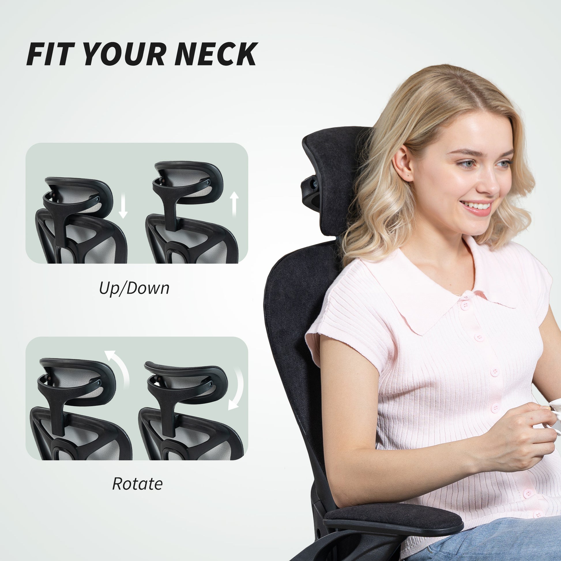 Ergonomic Office Chair, Swivel Desk Chair with Adjustable Lumbar Support, Headrest and Height, Flip-up Armrests, Black