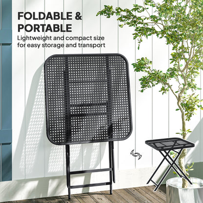 27.5" Square Outdoor Patio Table, Outdoor Folding Table with Grid Rattan-Like Top for Camping, Picnic, Black