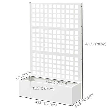 Galvanized Raised Garden Bed Planter Box with Trellis for Climbing Plants, Vegetable, Vines, 43" x 16" x 70", White