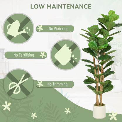 5FT Artificial Fiddle Leaf Fig Tree, Fake Potted Tree with Solid Wood Trunks for Indoor Decor, Green