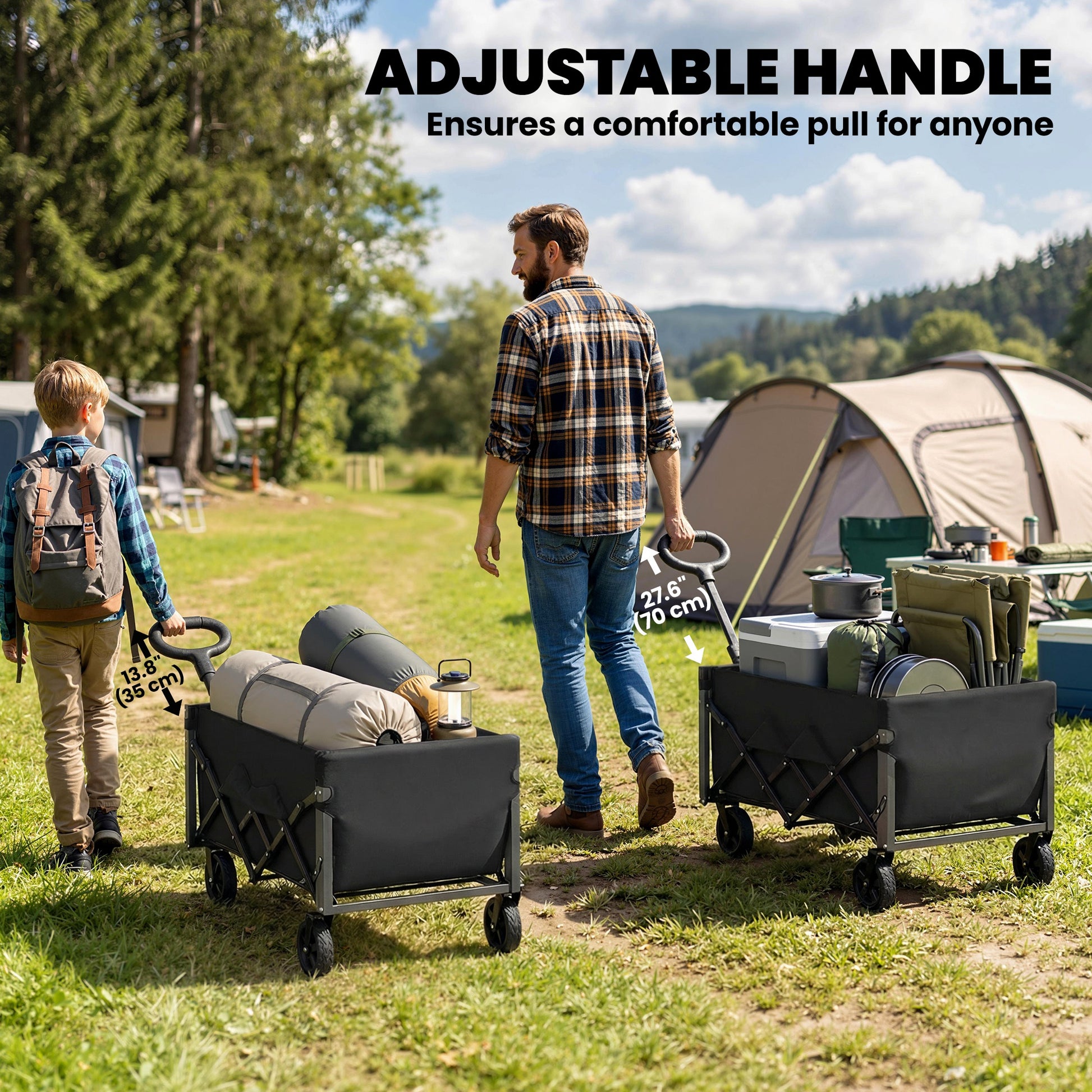 16 Gallon Folding Wagon Cart with Wheels, Heavy-Duty Collapsible Wagon with Drop-Down Tailgate, Black
