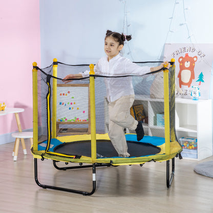 Qaba 4.6FT Trampoline for Kids with Enclosure Net for Ages 3-6, Indoor Outdoor Use, Yellow