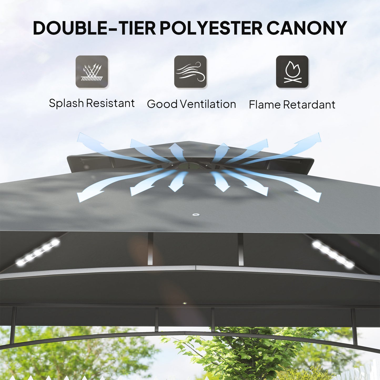 8' x 5' Outdoor Grill Gazebo, Double Tiered Barbecue Grill Gazebo Shelter with 2 Side Shelves, Hooks, Dark Grey