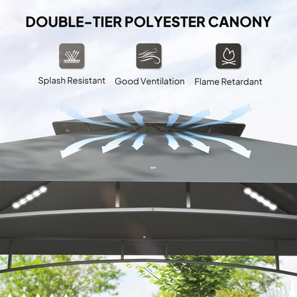 8' x 5' Outdoor Grill Gazebo, Double Tiered Barbecue Grill Gazebo Shelter with 2 Side Shelves, Hooks, Dark Grey