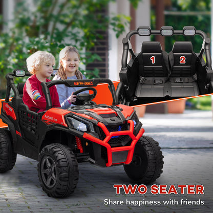 Qaba 2 Seater 24V Electric Car for Kids with Remote Control, 3 Speed, LED Lights, Music, Horn, Spring Suspension, Red