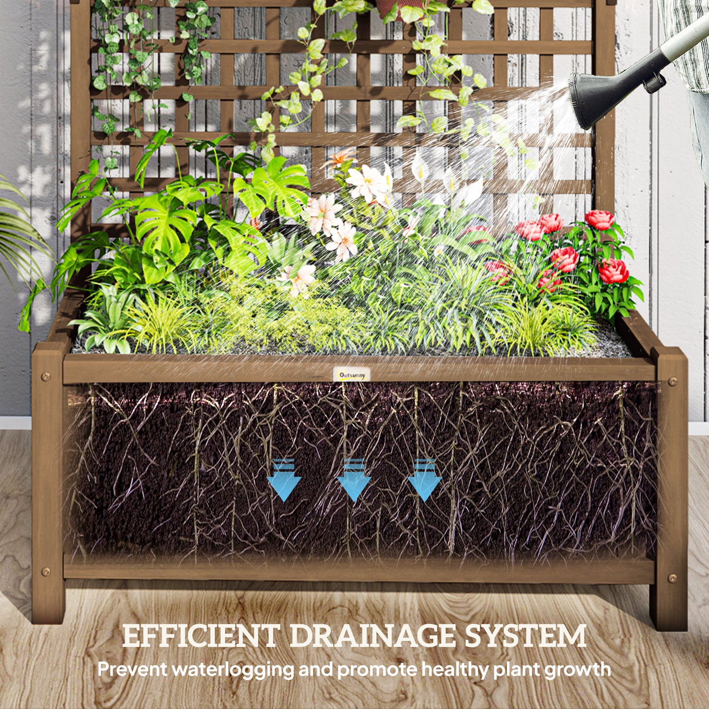 Wood Planter with Trellis for Vine Climbing, Raised Garden Bed, Privacy Screen for Backyard, Patio, Deck, Coffee