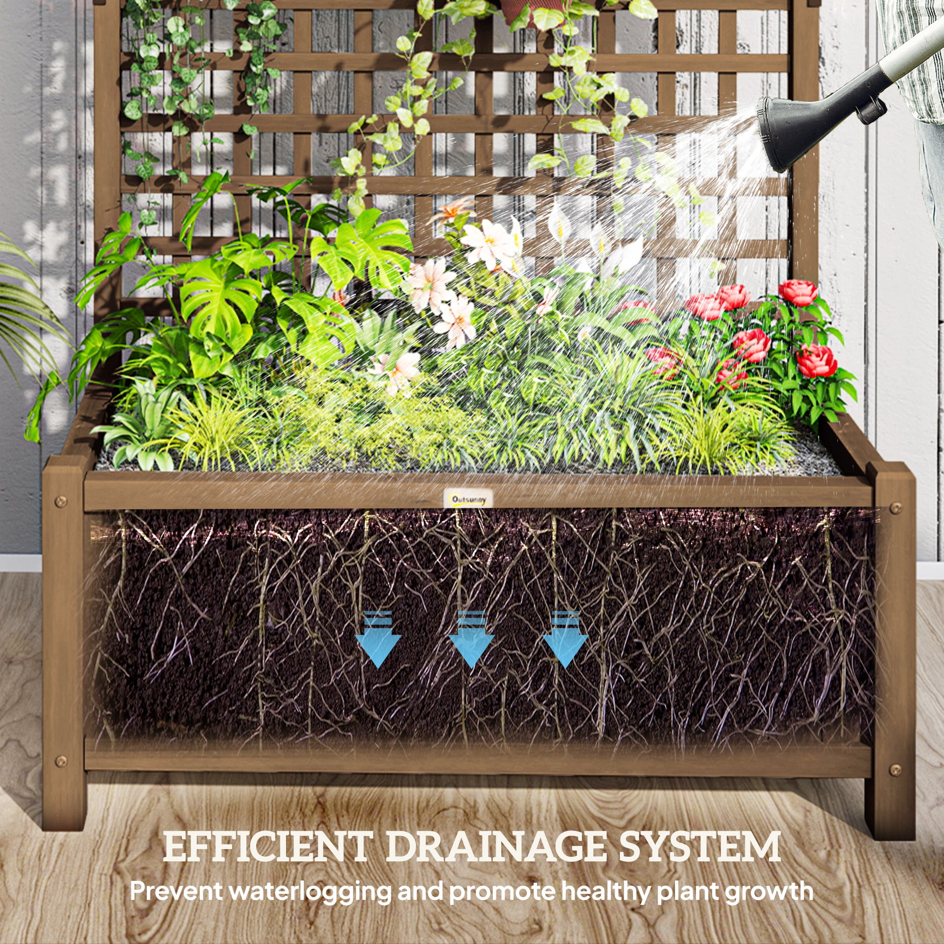 Wood Planter with Trellis for Vine Climbing, Raised Garden Bed, Privacy Screen for Backyard, Patio, Deck, Coffee