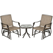 3 Piece Patio Glider Set Outdoor Gliders with Breathable Mesh Seat, Glass Top Table for Garden, Yard, Mixed Brown