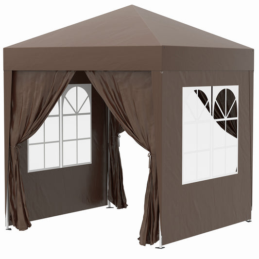 6.6'x6.6' Pop Up Canopy Tent with Sidewalls, Instant Sun Shelter Camping Gazebo with Carry Bag, Coffee
